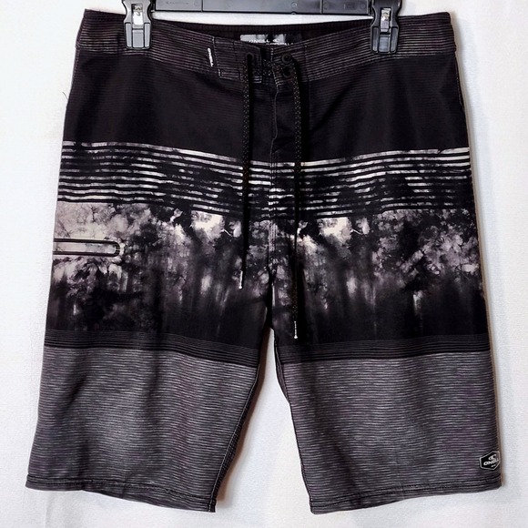 O'Neill Hyperfreak Mens‎ Board Shorts Size 30 Black Gray Swim Trunks - Picture 1 of 10